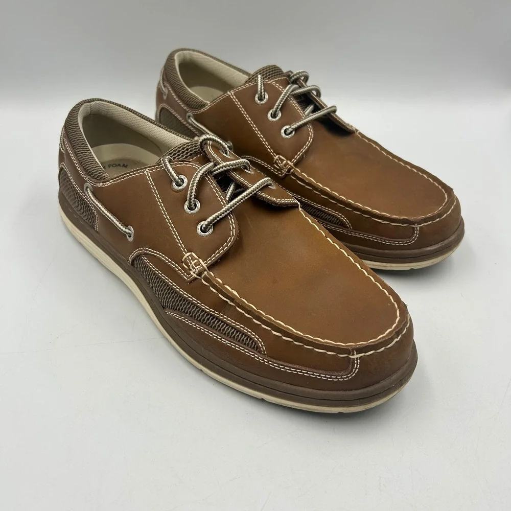 Dockers Castaway Boat Shoes Brown Mens 10.5M Leather Mesh Memory Foam EUC